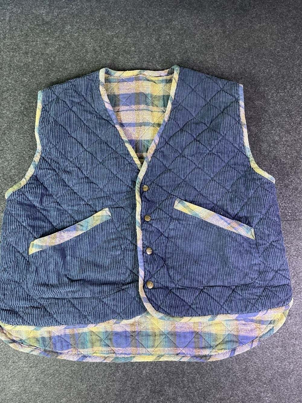Protest Quilted Corduroy Vest Plaid Blue